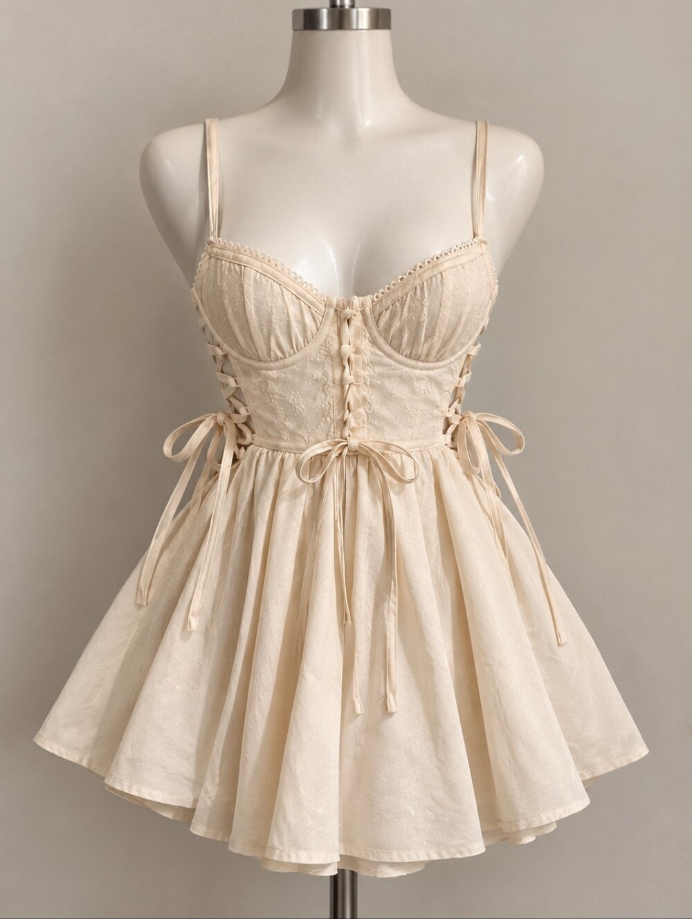 PrettyLittleThing Cream Lace-Detail Chiffon Chemise